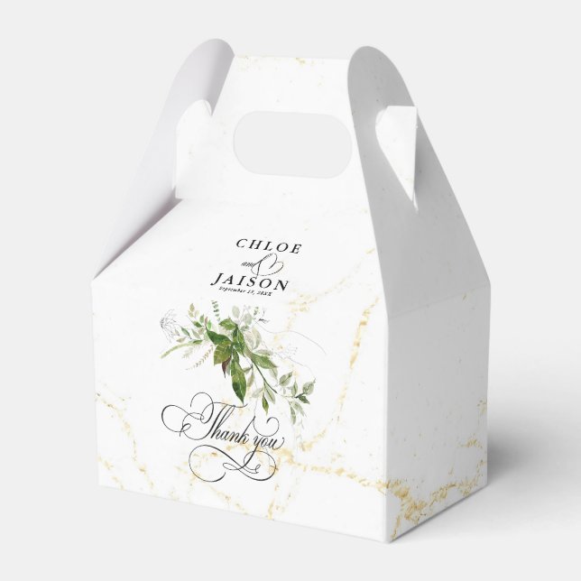 Greenery Botanicals Watercolor Calligraphy Wedding Favor Boxes (Front Side)