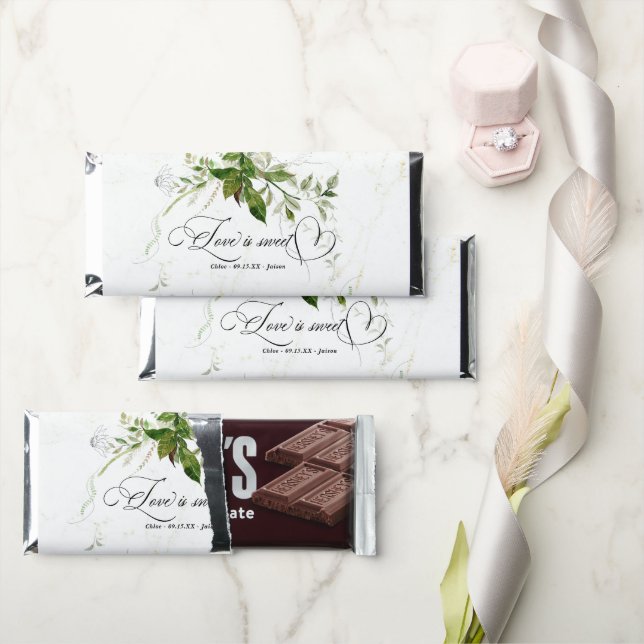 Greenery Botanicals Watercolor Calligraphy Wedding Hershey Bar Favors (Front)