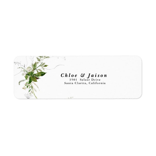 Greenery Botanicals Watercolor Calligraphy Wedding Label (Front)