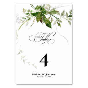 Greenery Botanicals Watercolor Calligraphy Wedding Table Number