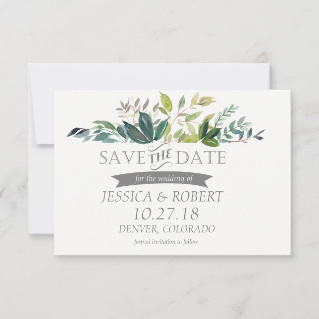 Greenery Bouquet Save The Date Card (Front)