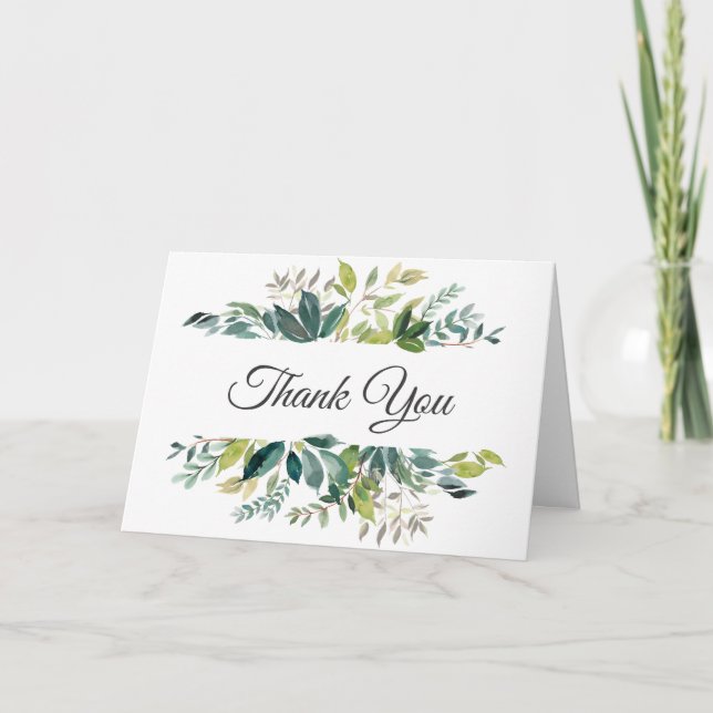 Greenery Bouquet Wedding Photo Thank You Card (Front)