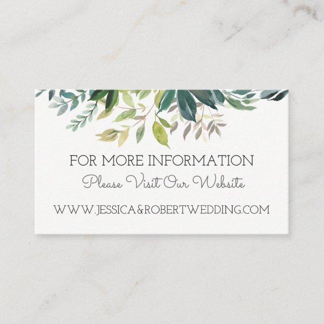 Greenery Bouquet Wedding Website Details Card (Front)