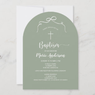 Greenery Bow Girl Arch Baptism Invitation
