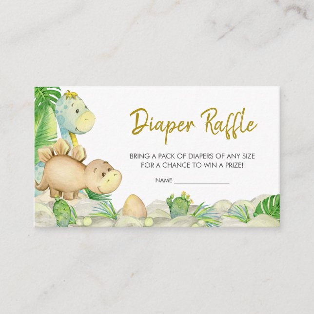 Greenery Boy Dinosaur Baby Shower Diaper Raffle Enclosure Card (Front)