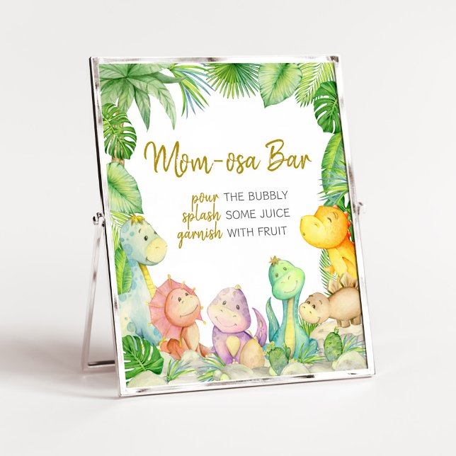Greenery Boy Dinosaur Baby Shower Mom Osa Bar Poster (Rawr! It's a Boy Dino Baby Shower Mom Osa Bar Sign)