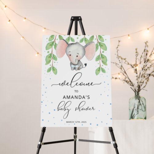 Greenery Boy Elephant Baby Shower Welcome Sign