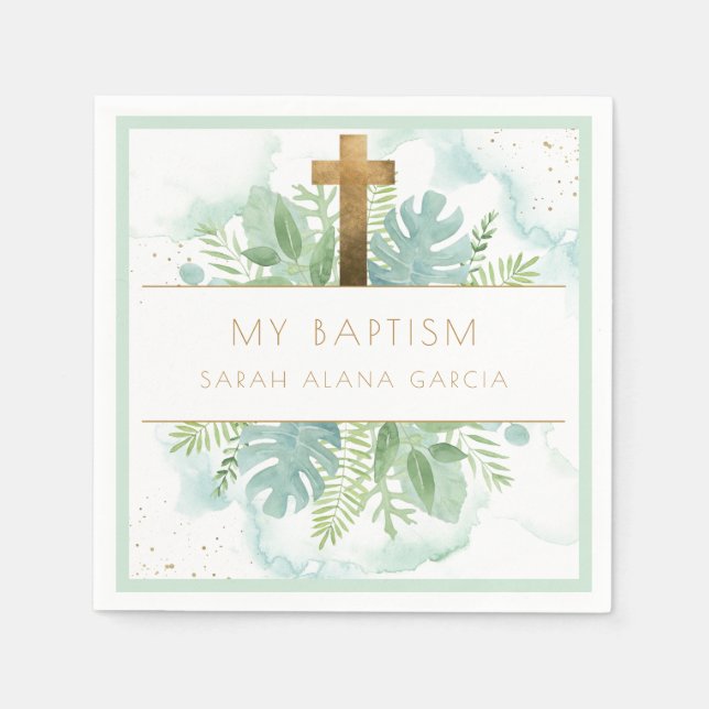 Greenery Boy/Girl Baptism Pale Green Napkins (Front)