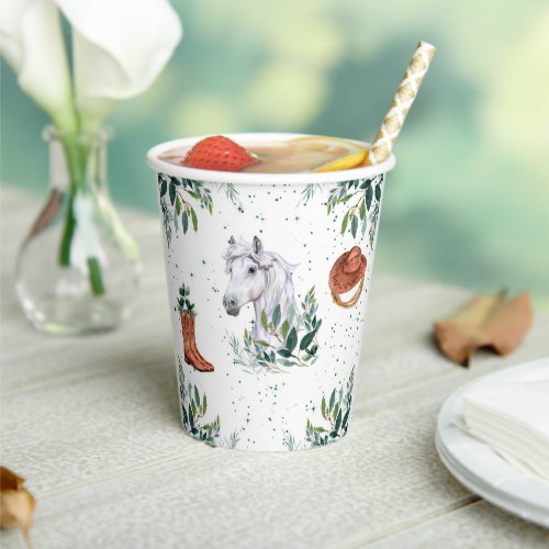 Greenery Boy Horse Birthday Party Paper Cups