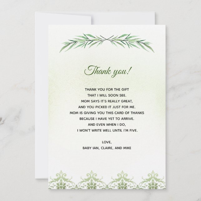 Greenery Branch Baby Shower Thank You Card (Front)