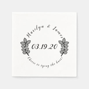 Greenery Branch Black White Wedding Logo Napkins