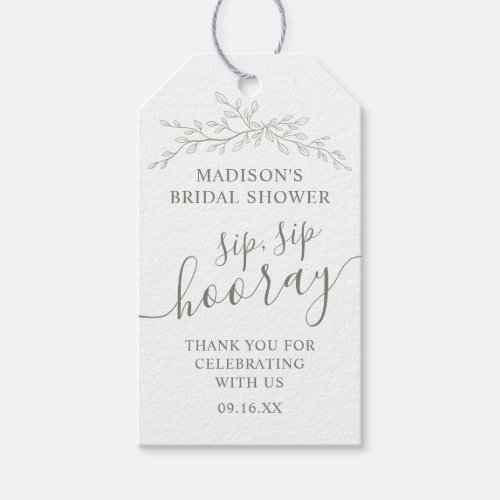 Greenery Branch Sip Sip Hooray Favor Bridal Shower Gift Tags