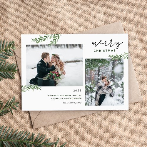 Greenery Branches 2 Photo Magnetic Christmas Card