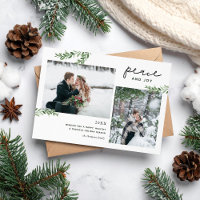 Greenery Branches 2 Photo Magnetic Holiday Card