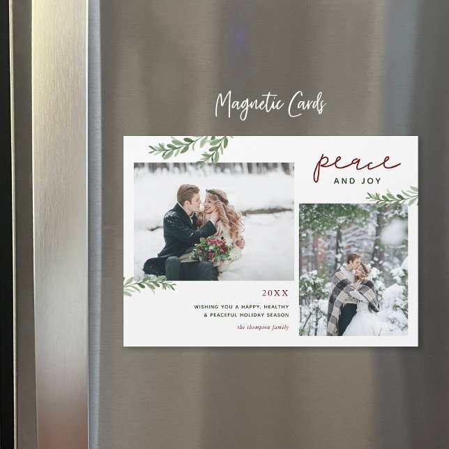 Greenery Branches 2 Photo Magnetic Holiday Card (Creator Uploaded)