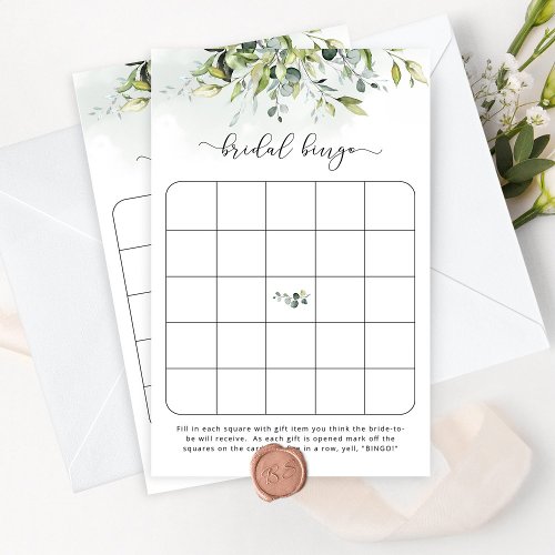 Greenery bridal bingo game