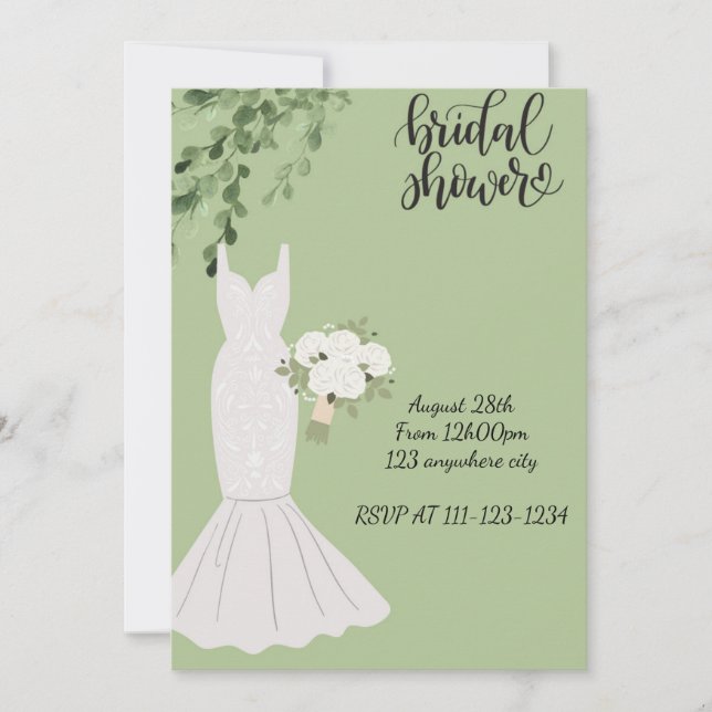 Greenery bridal gown bridal shower invitation  (Front)