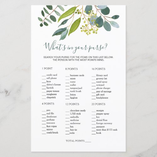 Greenery Bridal Purse gameWedding Scramble