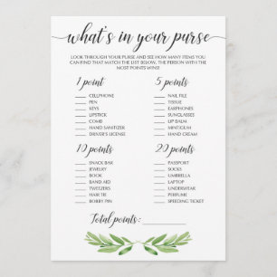 Greenery Bridal Shower Activity Purse Raid Game