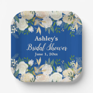 Greenery Bridal Shower Blue Gold Engagement Party Paper Plates