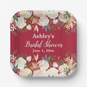 Greenery Bridal Shower Burgundy Engagement Party Paper Plates