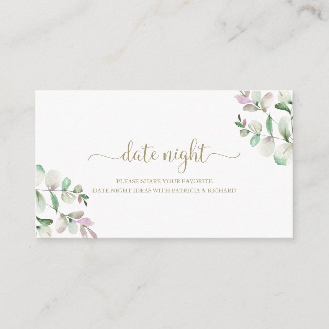 Greenery Bridal Shower Date Night Jar Cards (Front)