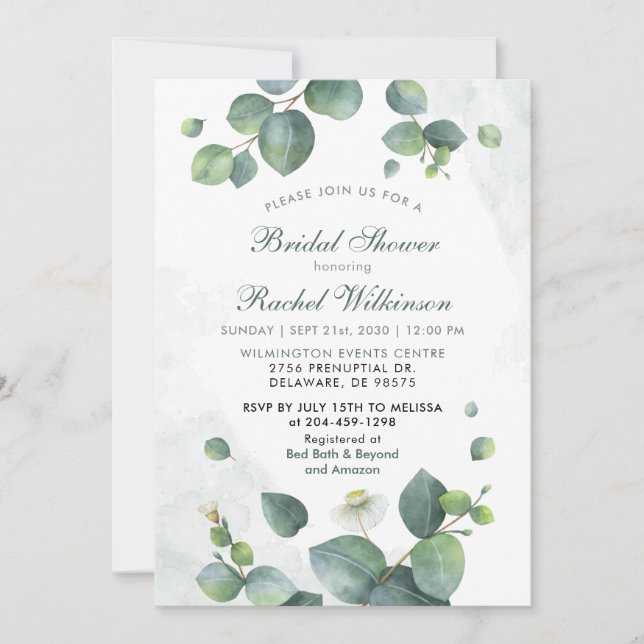 Greenery Bridal Shower Eucalyptus Succulent Invitation (Front)