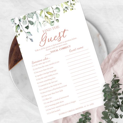 Greenery Bridal Shower Find The Guest Game Flyer