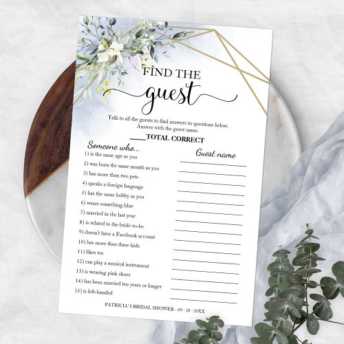 Greenery Bridal Shower Find The Guest Game Flyer