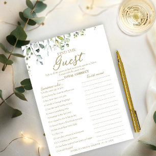 Greenery Bridal Shower Find The Guest Game Invitation