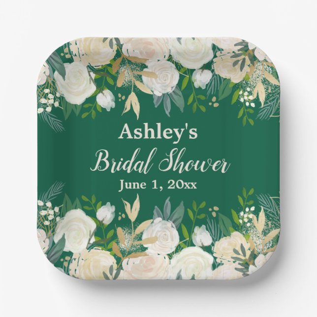 Greenery Bridal Shower Green Gold Engagement Party Paper Plates (Front)