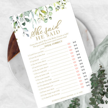 Greenery Bridal Shower He Said She Said Game Flyer by StampsbyMargherita at Zazzle