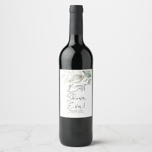 Greenery Bridal Shower Hostess Thank You Gift Wine Label (Front)