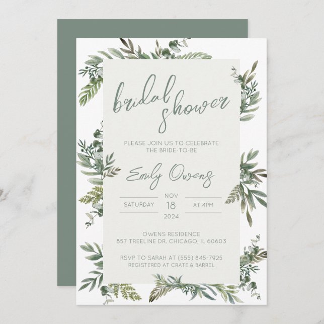 Greenery Bridal Shower Invitation (Front/Back)