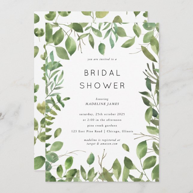 Greenery Bridal Shower Invitation (Front/Back)