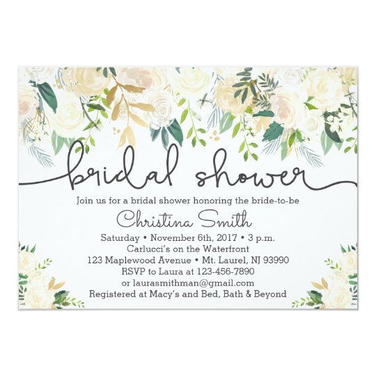 Greenery Bridal Shower Invitation w Ivory Accents