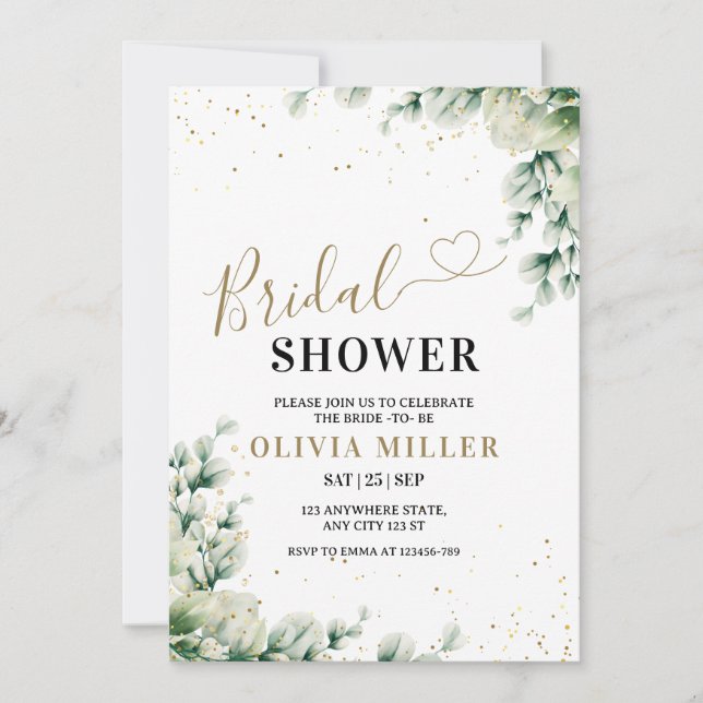Greenery Bridal Shower Invite, Elegant Eucalyptus  Invitation (Front)