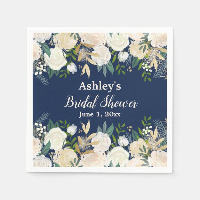 Greenery Bridal Shower Navy Blue Engagement Party  Napkins (Front)