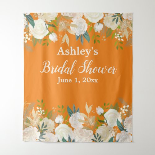 Greenery Bridal Shower Photo Booth Orange Prop Tapestry