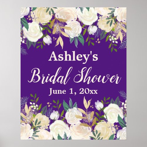 Greenery Bridal Shower Photo Booth Prop Purple Poster