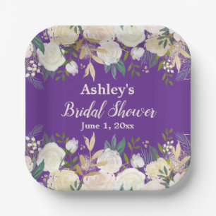 Greenery Bridal Shower Purple Engagement Party Paper Plates