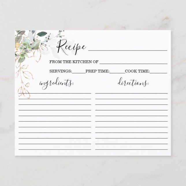Greenery Bridal Shower Recipe Card (Front)