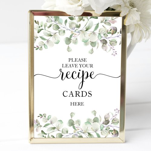 Greenery Bridal Shower Recipe Cards Sign