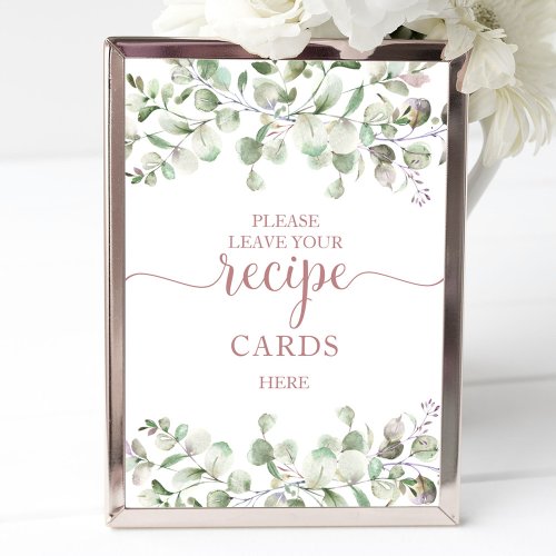 Greenery Bridal Shower Recipe Cards Sign