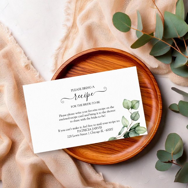 Greenery Bridal Shower Recipe Request Enclosure Card (Creator Uploaded)