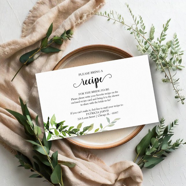 Greenery Bridal Shower Recipe Request  Enclosure Card (Creator Uploaded)