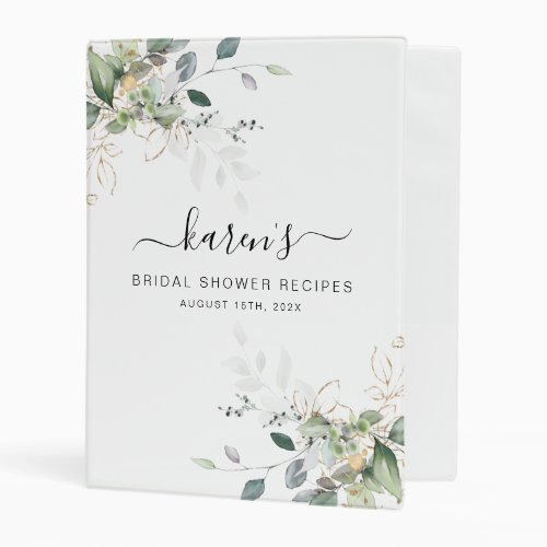 Greenery Bridal Shower Recipes Mini Binder