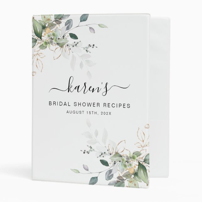 Greenery Bridal Shower Recipes Mini Binder (Front/Inside)