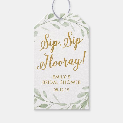 Greenery Bridal Shower Sip Sip Hooray Wine Gift Tags