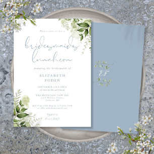 Greenery Bridesmaids Luncheon Dusty Blue Invitation